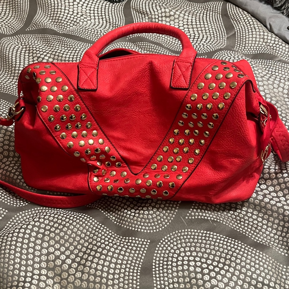 Studded Red Shoulder Bag